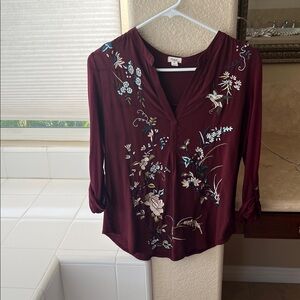 Elegant Burgundy Floral Embroidered Blouse